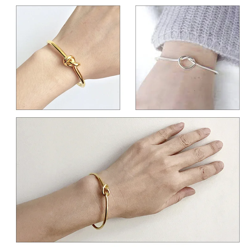 Stainless Steel Bracelet Candid Style Knot Cuff Bangle for Women Gold Color Tie Charm