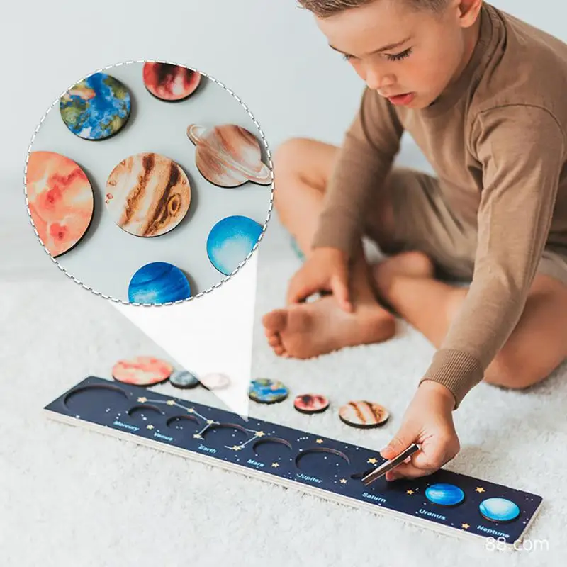 

Wooden Solar System Puzzle Planets Ornaments Montessori Wooden Puzzles Toys Colorful Planets Figurines Crafts Educational Toys