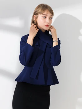 

Short Collar Coat Waist Blue Ruffled Slim Women's Coat Spring Bottoming Shirt Small Fragrant
