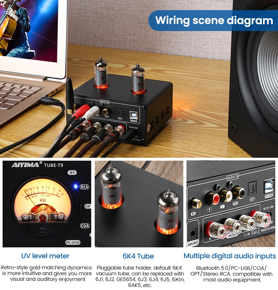 de vácuo amplificador usb dac estéreo amplificador