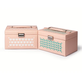 

Mini stud ring jewelry fashion storage box with logo Pu leather, with zipper white travel portable caja de joyas