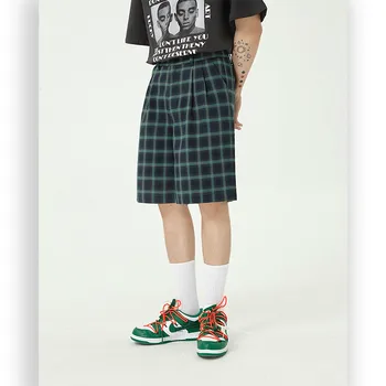 

Male Streetwear Hip Hop Loose Straight Shorts Men Summer New Casual Plaid Shorts