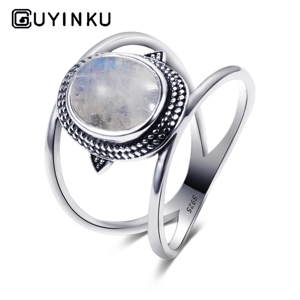 

Newest Luxury Oval Natural Moonstone Rings For Men Women 925 Silver Jewelry Gemstone Rings Party Gift Jewelry For Women