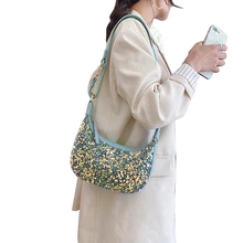 AA Women PU Leather Fashionable Sequins Shoulder Bag Ladies Multi-color Stylish Shoulder Bag for Daily Wear White/Blue/Black