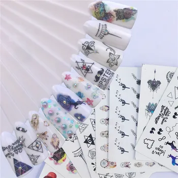

10pcs nail art sticker necklace geometric space diamond flower strawberry printing water transfer manicure slider wraps FW032