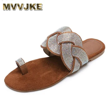 

MVVJKE Women Quality Rhinestone Roman Slides Designer Sequins Bling Slippers Ladies Leisure Fashion Beach Flip Flops Sparkling