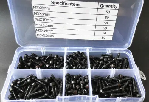 M3 черный шестигранный торцевой головкой колпачок саморезы Ассортимент Комплект 300 шт