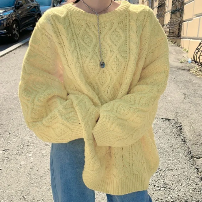 yellow Корейский стиль, женские пуловеры, свитера, новинка, осенние и зимние плотные однотонные женские свитера, модные повседневные топы F210 - Цвет: yellow