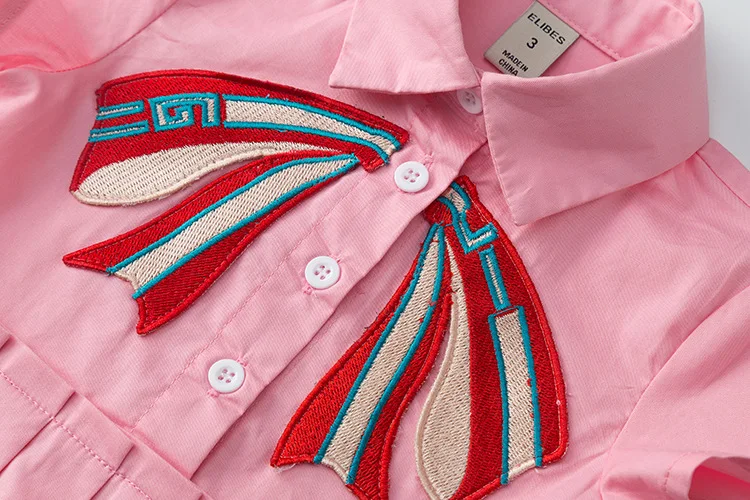 

Europe And America Children Shirt 2019 New Style Girls Dress Embroidered Fold-down Collar Short Sleeve Pure Cotton Children Shir