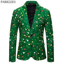 Рождественский зеленый мужской пиджак, новинка, рождественские вечерние костюмы на выпускной, мужской повседневный Забавный Блейзер Hombre Trajes de Navidad
