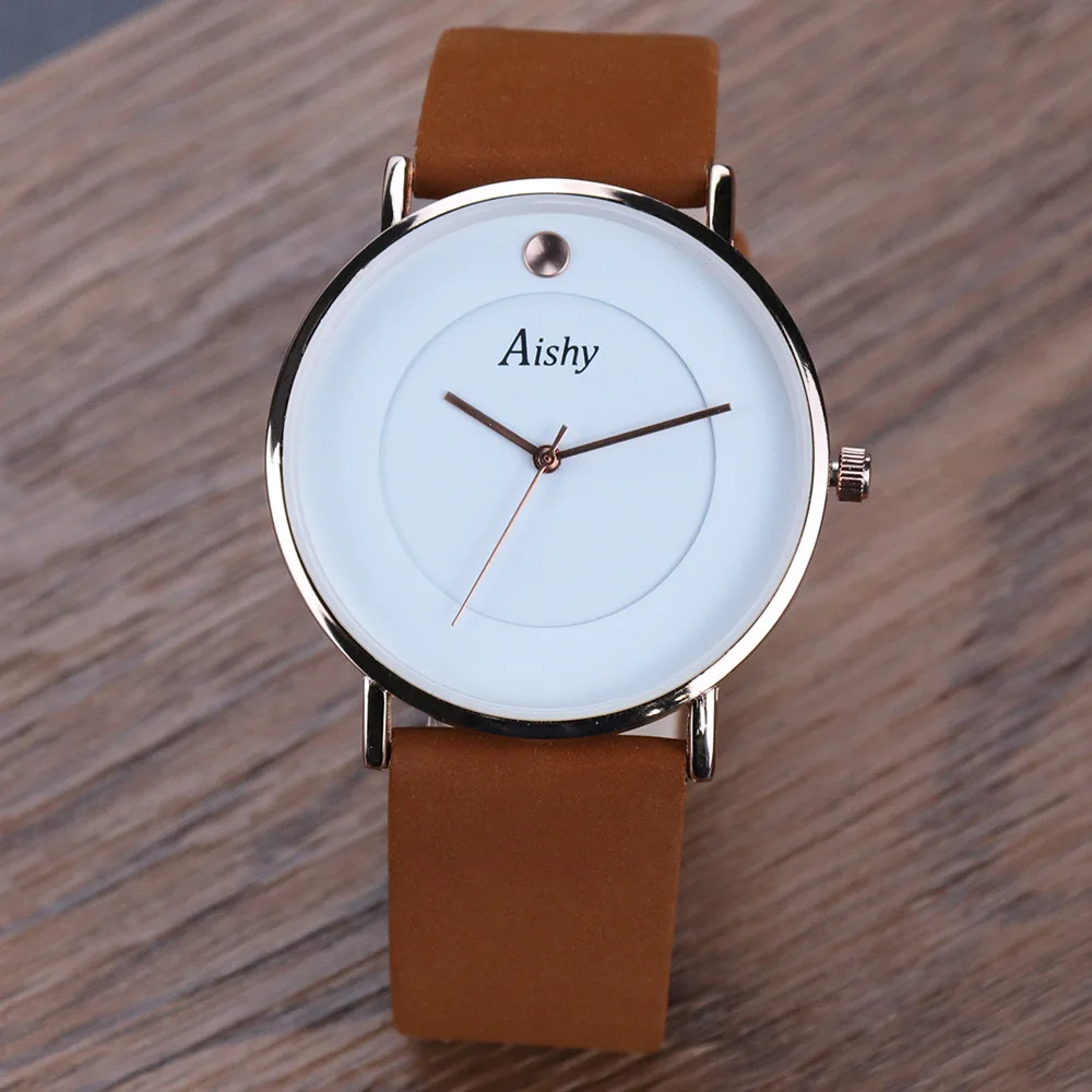 

Men's Waterproof Watch Aishy Simple Style Quartz Watch Leather Belt Stainless Steel Strap Brown Gold Silver Clock Male