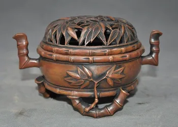 

christmas 6" Marked Ancient Old Chinese dynasty bronze bamboo statue Incense Burner censer halloween