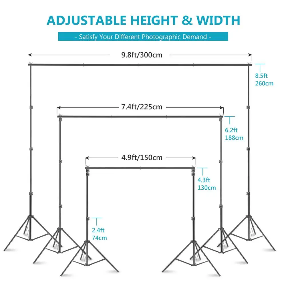  Neewer Photo Studio 8.5x9.8ft/2.6x3M Backdrop Stand Backdrop Support System with 6x9ft/1.8x2.8M Pol