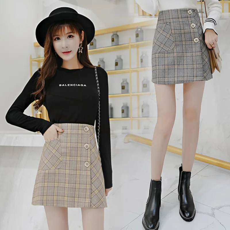 

New Style Elegant High-waisted Plaid Woolen A- line Skirt Women's Slim Fit Slimming Versatile Short Skirt