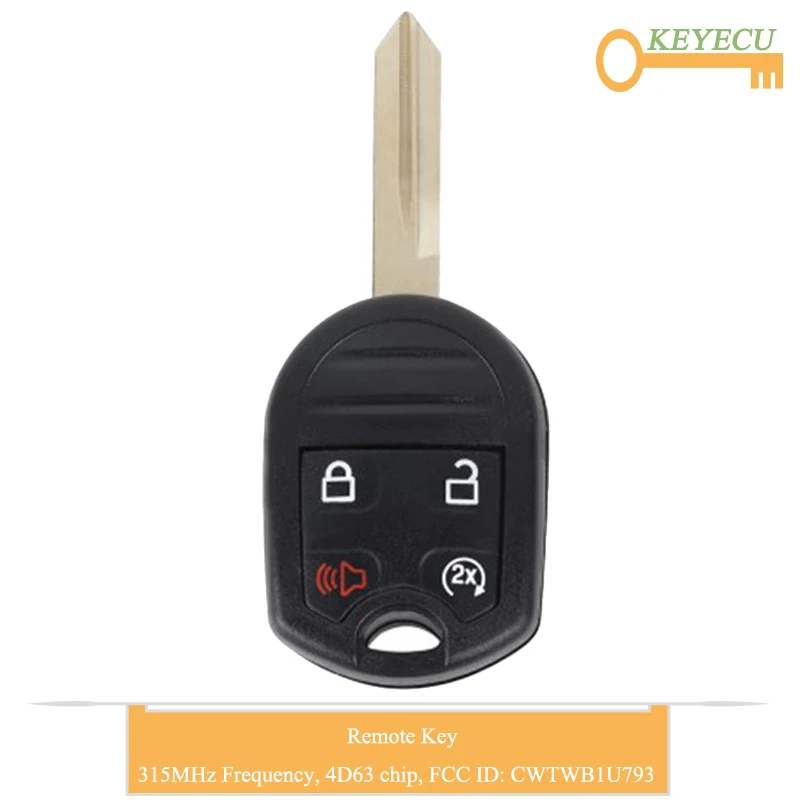 

KEYECU Keyless Remote Control Car Key for Ford F-150 F-250 F-350 Explorer, Fob 4 Button - 315MHz - 4D63 80Bit Chip - CWTWB1U793