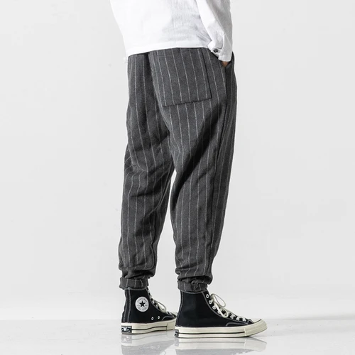 K96 Striped gray Мужские шаровары, японские повседневные хлопковые вельветовые брюки, мужские штаны для бега, китайские мешковатые штаны, мужские свободные штаны в стиле хип-хоп Harajuku - Цвет: K96 Striped gray
