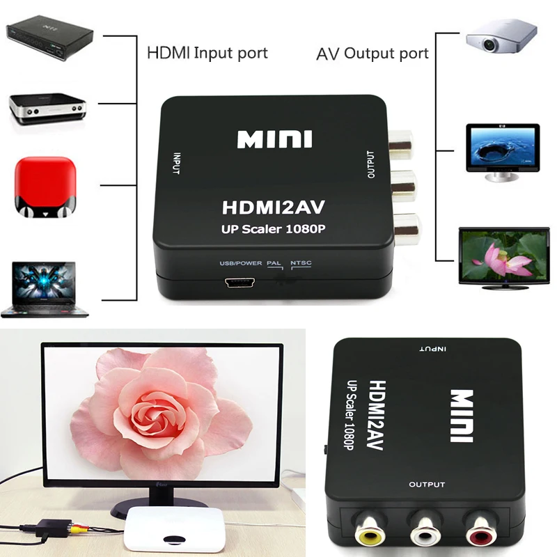 HDMI к 3RCA CVBS композитный видео AV конвертер адаптер ТВ VHS VCR DVD черный