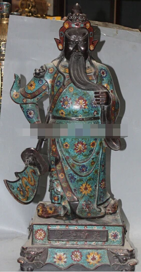 321++ 3" фиолетовые бронзовые Перегородчатые эмалированные Guan Gong Yu Warrior меч с изображением бога дракона Статуя