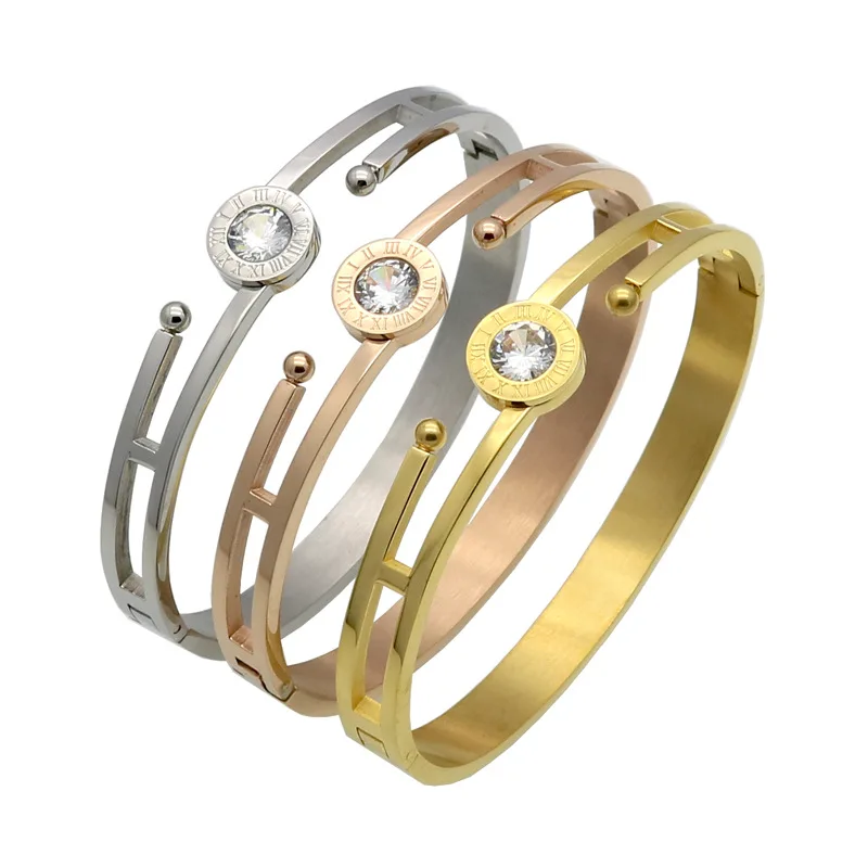 

Roman Word Bracelets Bangles for Women Buckle Bracelet Personality Stainless Steel Bracelet Female Jewelry