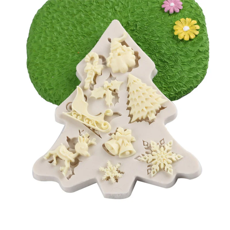 Christmas Mould Silicone Santa Claus Tree Cake Fondant Mold Cookie Biscuits Festival Baking Decorating Tool Xmas Accessories