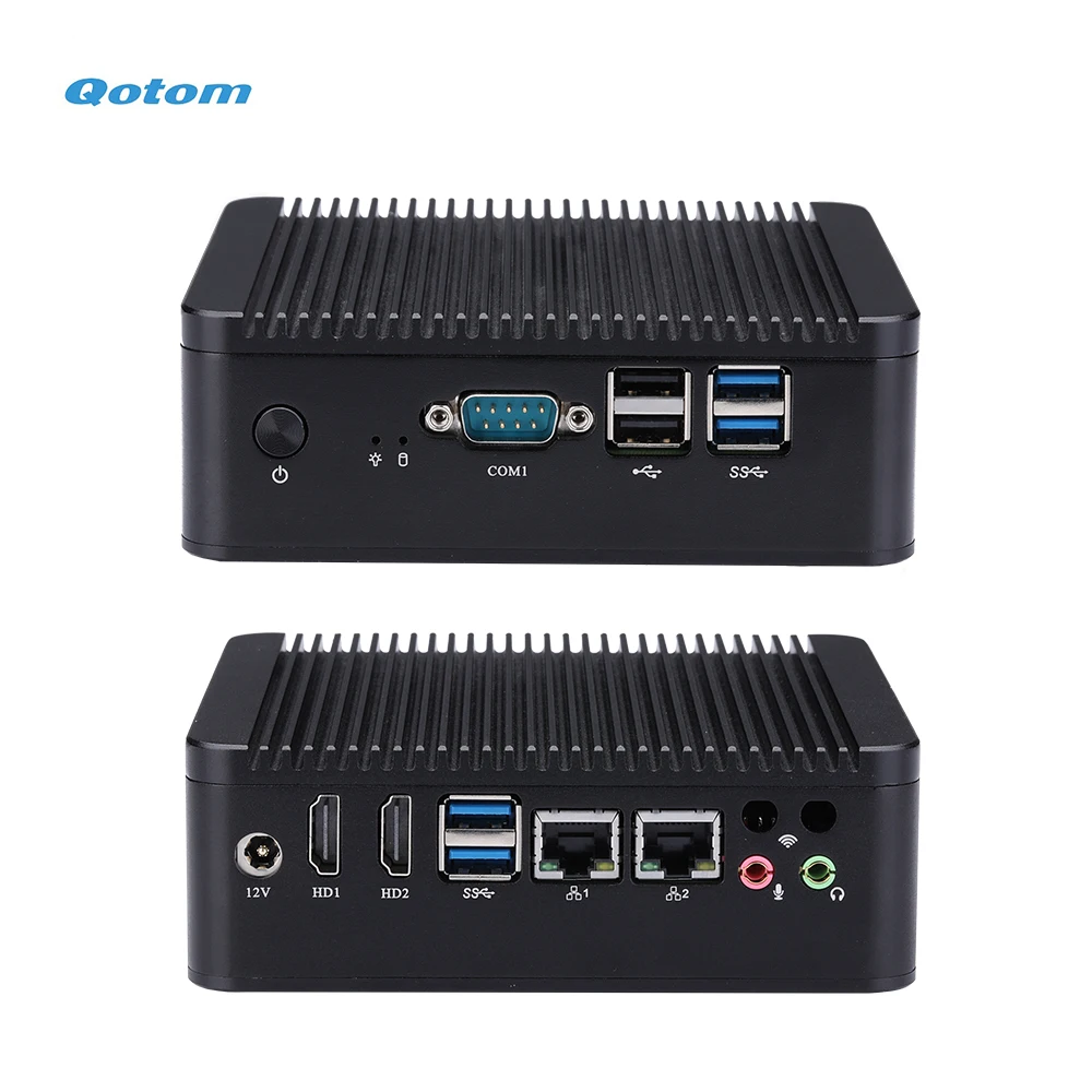 Qotom Mini PC Celeron 3855U 3865U Processor onboard Dual HD Video Ports