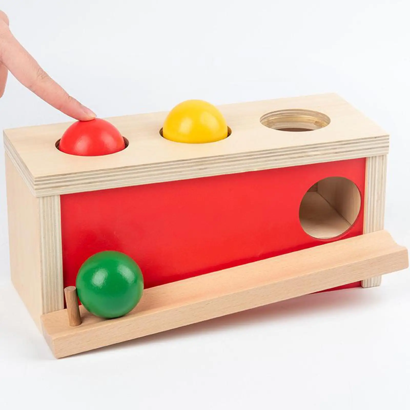 Montessori Object Permanence Box Wooden Toy Tray and Ball Drop Yellow Red Green Balls Baby Learning Toys