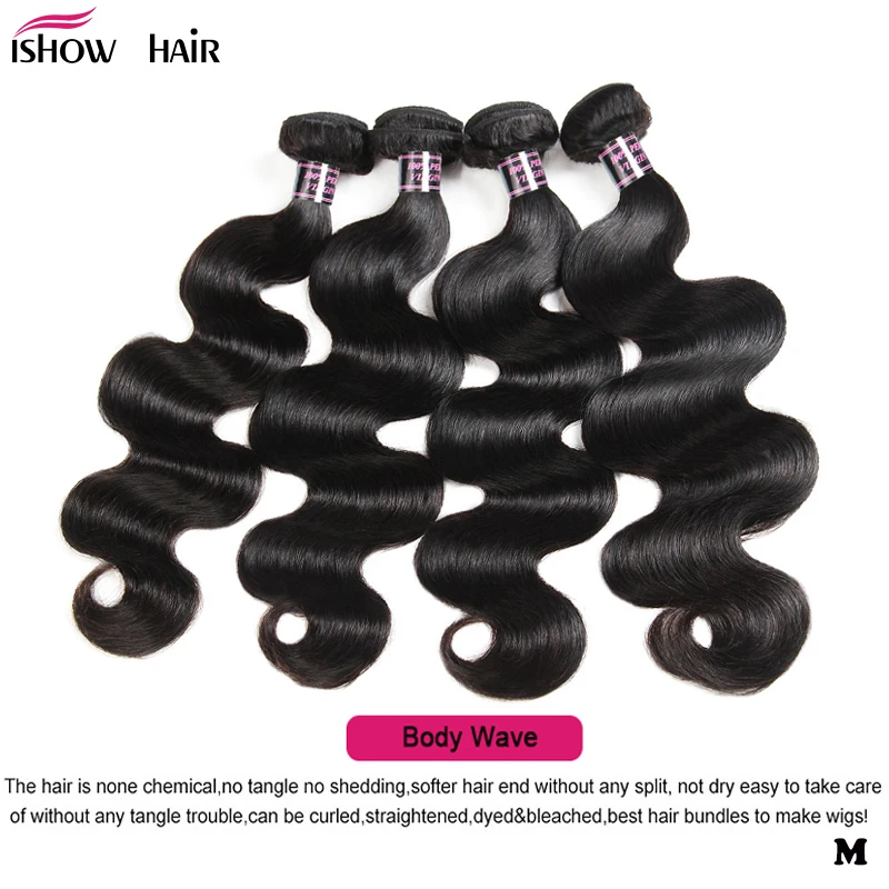 Cena 4 zestawy ciało fala brazylijski włosy wyplata wiązki Ishow 100% wiązki ludzkich włosów Deal Natural Color nie Remy doczepiane włosy promocja