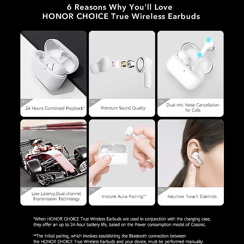 Global Version Honor Choice Earbuds X1 TWS Wireless Earphone Dual-microphone Noise Reduction Low Latency Earphone Bluetooth 5.0
