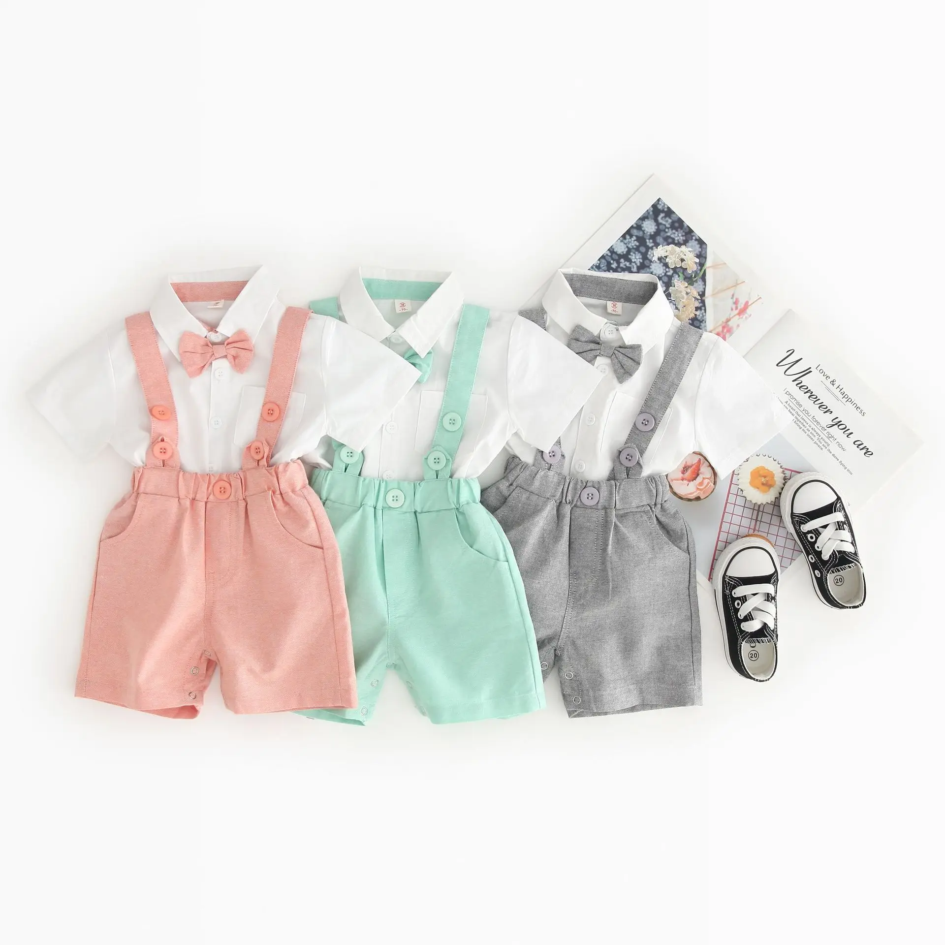 

Lebin Baby Onesie Crawling Clothes 3-6-12 Month CHILDREN'S Suspender Pants Gentleman Romper Photo Shoot Clothing Two Piece Set