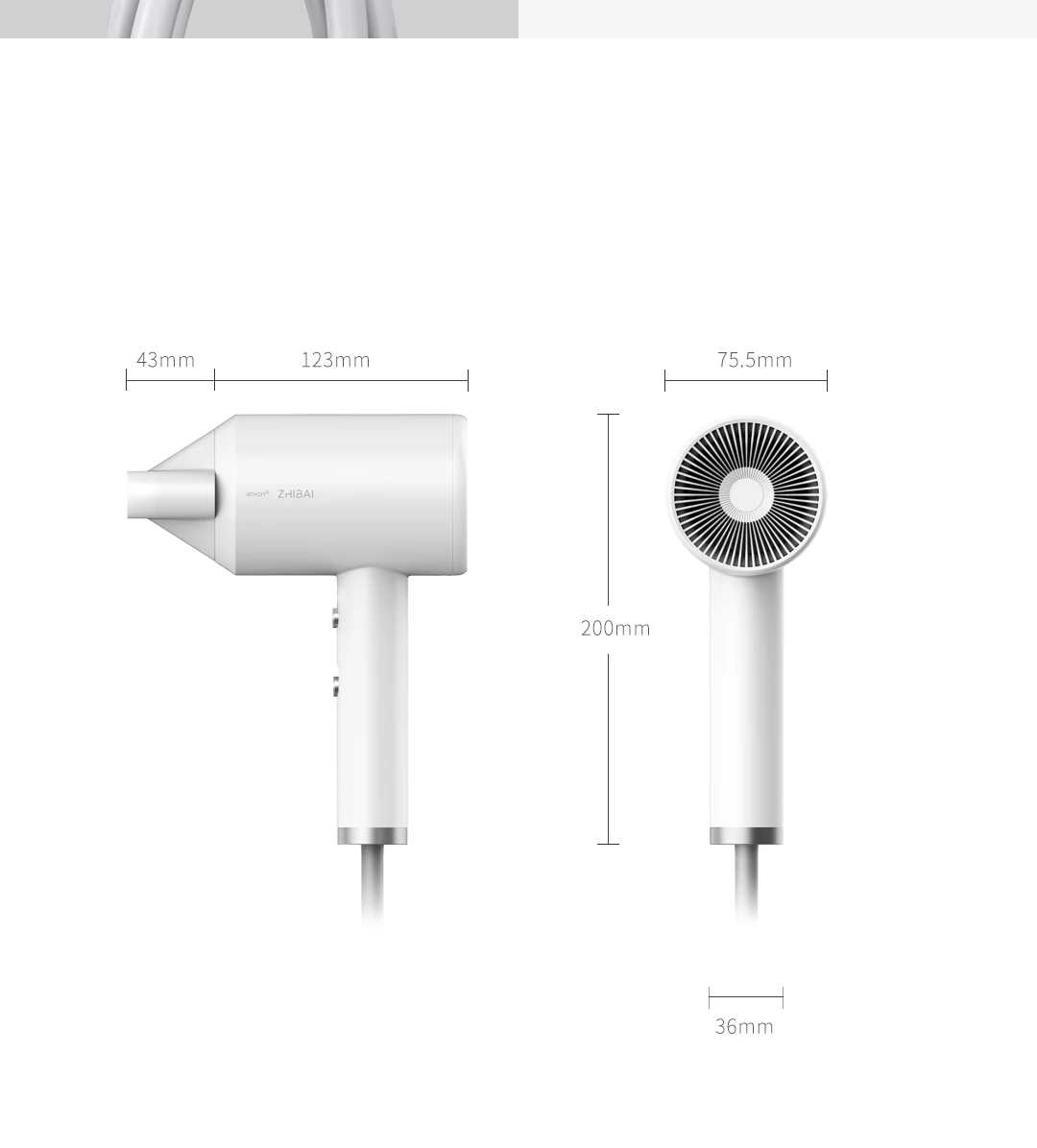 ZHIBAI Anion Hair Dryer Aluminum Alloy Body Air Outlet Anti-hot 2 Speed 3 Temperature Quick-drying Hair Tools