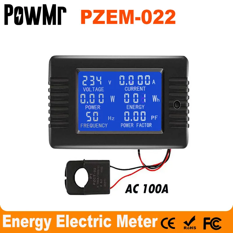 Powmr Pplush Ac 6In1 220V100A Amperometro Digitale Monofase Potenza Energia Voltmetro Amperometro Volt Watt Kwh Fattore Metro Split Ct