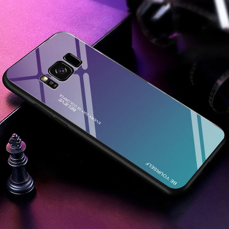 Стекло чехол для телефона для samsung Galaxy J6 J8 J4Plus A6 Note 8 9 10 Pro S10 S8 S9 плюс S10E S10 5G Градиент Жесткий поликарбонатный чехол Крышка