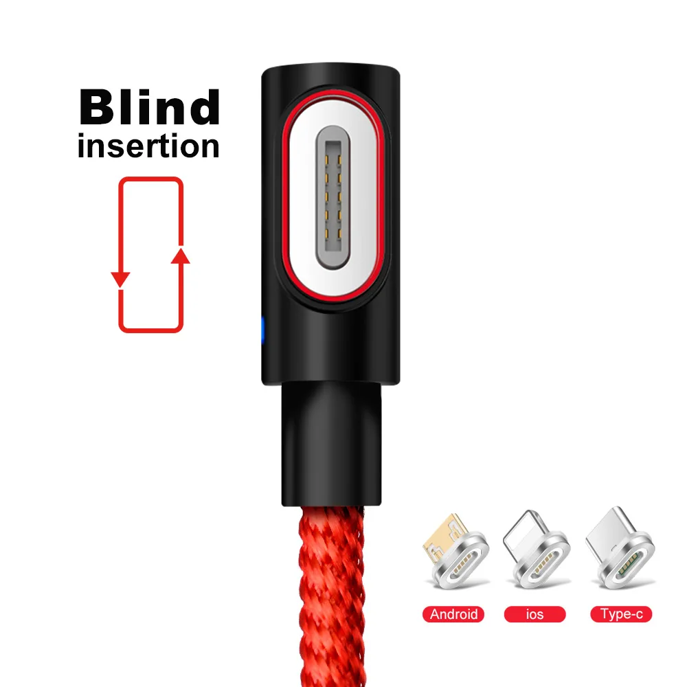 Magnetic USB Charging Cable Elbow 3.0A Fast Charge Cable For iPhone X XR Micro USB Type C Huawei Xiaomi Samsung Phone 5