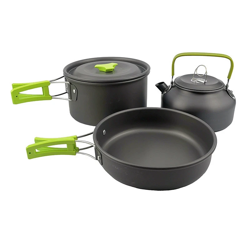Camping Pot Frying Pan Kettle 3Pcs/Set Outdoor Camping Cookware Hiking Tableware Picnic Cooking Set Camping Cutlery Equipment