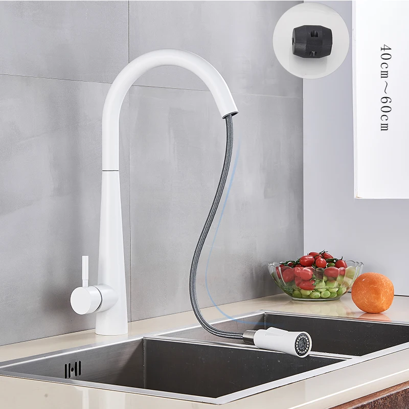 Brass White Smart Touch Kitchen Faucet Pull Out Sensor Touch Kitchen Faucet Crane Double Water Mode Mixer Faucet Free Rotatble white undermount kitchen sink