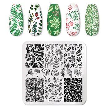 

PICT YOU Square Nail Stamping Plates Leaf Stencil Stainless Steel Nail Art Stamp Design for Nail Art Image Plate Printing Tools