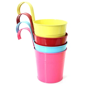 

1 Set of 10, Ran Color Tin Balcony Flower Pot, Colored Tin Hanging Bucket, Hanging Pot Flower Pot Hanging Pot, Tin Bucket, Re