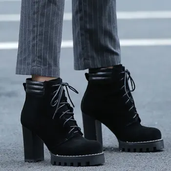 

Brand 2020 Plus Size 42 Design Platform High Heels Genuine Leather Fashion Cow Skin Winter Boots Women Shoes