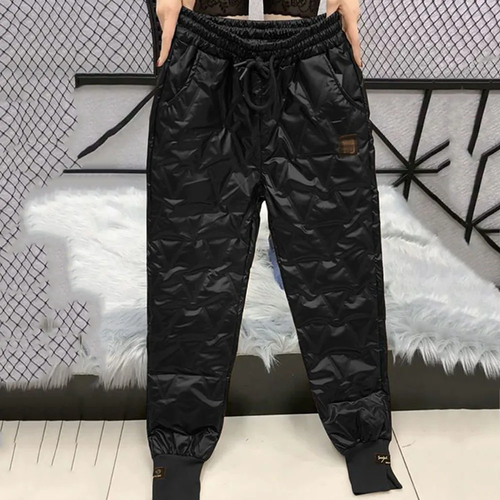 Autumn Cotton Trousers for Women's Snow Outerwear 2022 Winter New High Waist Thick Casual Feet Harem Pants Warm Casual Pants 2