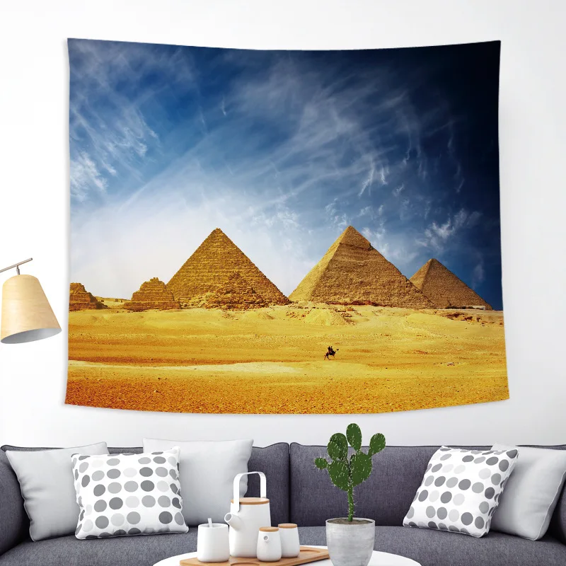 

Pyramid of London Egypt Tapestries Landscape Wall Hanging Shell Tropical Yoga Decor Lake Water Bedspreads Sky Large Woven Custom
