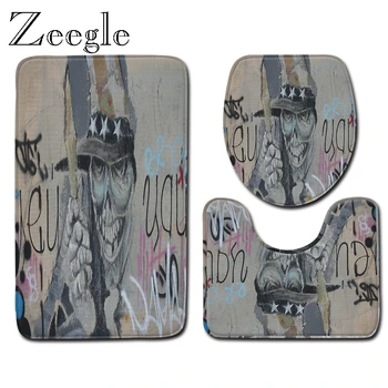 

Zeegle Printed Bath Mat Set 3pcs Toilet Rug Set Toilet U Type Mat Pedestal Rug Lid Toilet Cover Bathroom Entrance Doormat