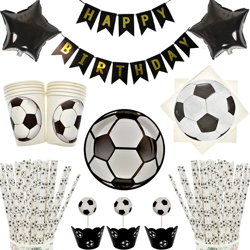 

Football Theme Disposable Tableware set Sport boy Birthday Party baby shower cake Deco Supplies Soccer pattern Cup plate straw