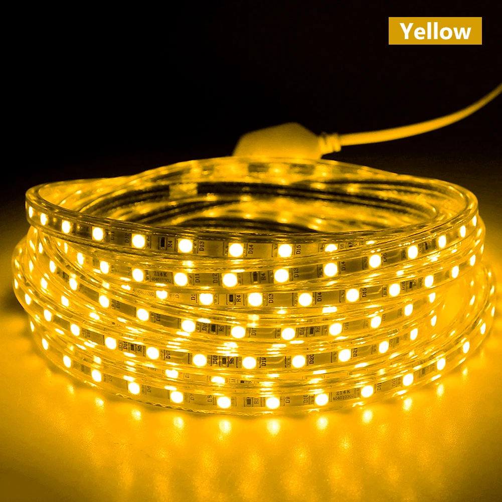 RGB Светодиодная лента 5050 220 в водонепроницаемый гибкий светодиодный светильник AC 220 В лампа наружная гирлянда 1 м 2 м 3 м 4 м 5 м 10 м 15 м 20 м 25 м 60 светодиодный s/M - Испускаемый цвет: yellow