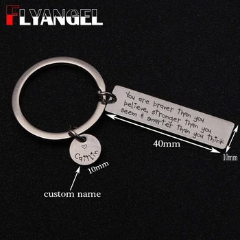 

FLYANGEL Custom Name Keychain Inspire Jewelry Key Holder Engraved You Are Braver Than You Believe Stronger For Friends Gifts