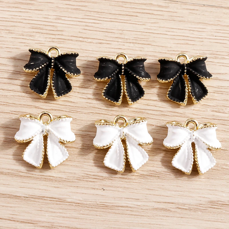 5 Stück 16 x 15 mm niedliche Emaille-Bowknot-Charms-Anhänger für Schmuckherstellung, Tropfen-Ohrringe, Halsketten, Armbänder, DIY-Bastelzubehör