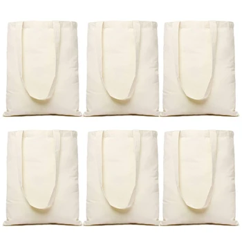 

6 Pack Canvas Tote Bags Hold 35 Lbs Large Cotton Reusable Shopping Bags Heavy Duty, Foldable, Ecofriendly