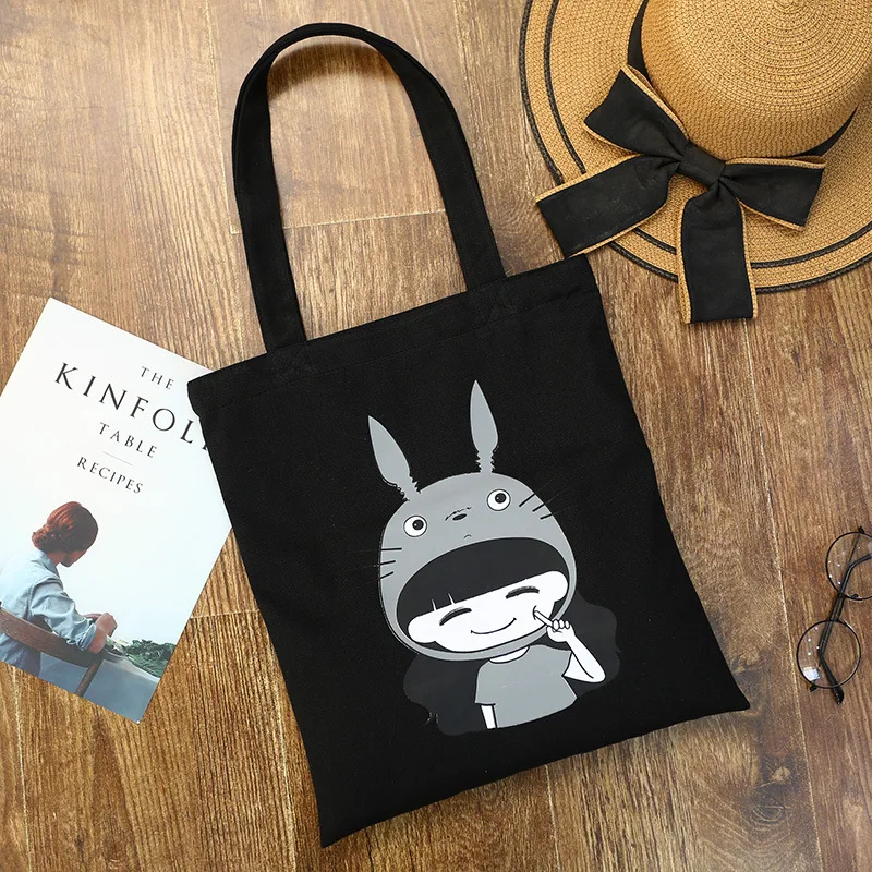 Totoro напечатанная Экологически чистая сумка для покупок в Корейском стиле, художественная Одиночная сумка тканевая через плечо Customizabl