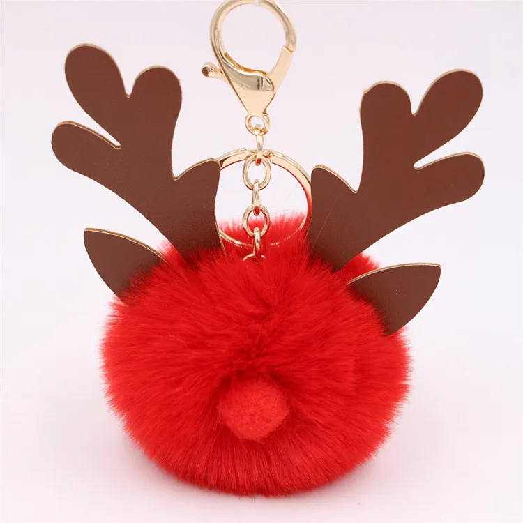 Милый модный плюшевый брелок в виде рождественского лося для женщин, брелок с помпоном для ключей, Женская сумочка, подвеска для ключей