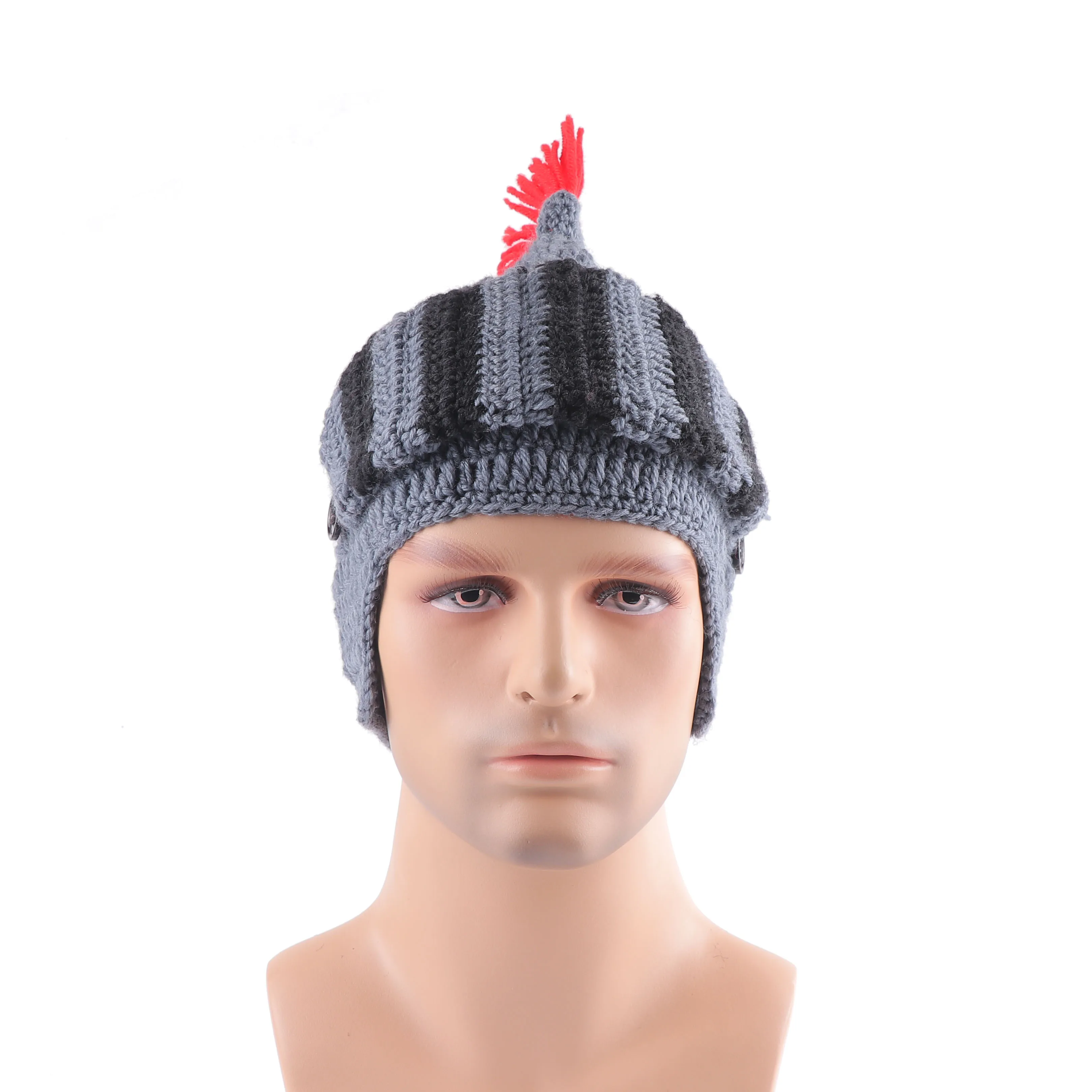 Ретро Красный рыцарский шлем ручной работы, вязаные мужские зимние теплые шапки для Хэллоуина и Рождества, забавная маска для косплея H7