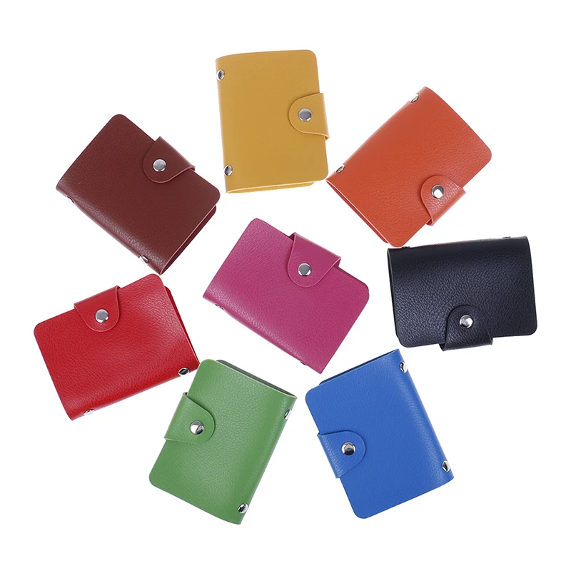 1PC Portable PU Leather 24 Bits Card Case Business Card Holder Men Women Credit Passport Card Bag ID Passport Card Wallet
